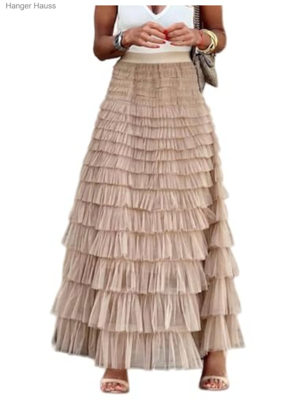 Layered Mesh Ruffle Tiered Maxi Tutu Skirt with Elastic Waist